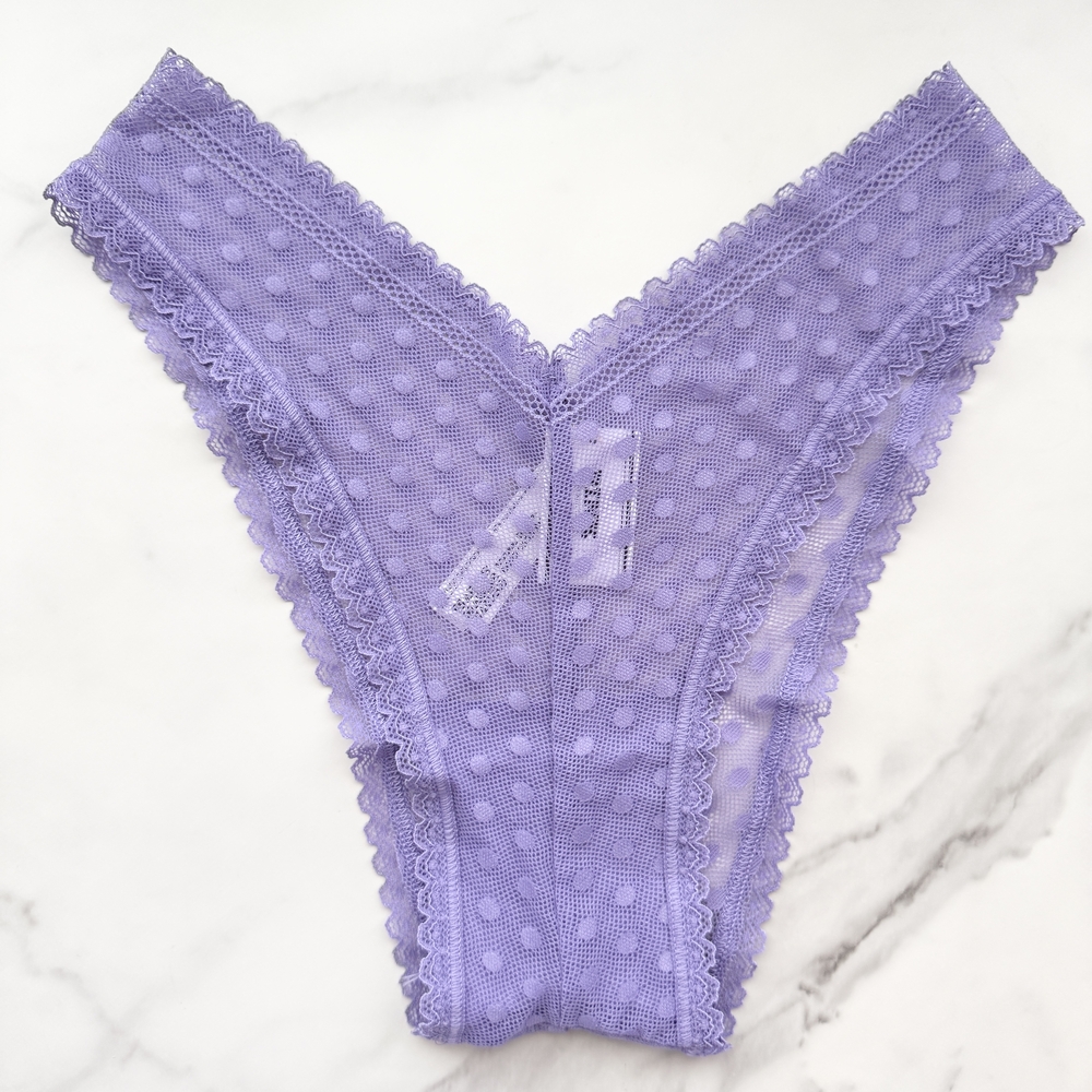 PINK VICTORIA'S SECRET WINK V-FRONT DAINTY DOT LACE BRAZILIAN PANTY IN WYSTERIA